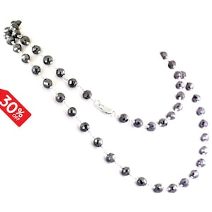 Collana lunga in argento sterling con diamanti neri da 6 mm certificati AAA - Molto elegante e di grande lucentezza