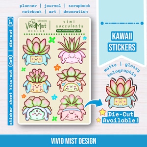 Holografische vetplant- en cactusstickers - schattige plantenstickers voor tuinliefhebbers, perfect voor waterflessen en bloemenliefhebbers