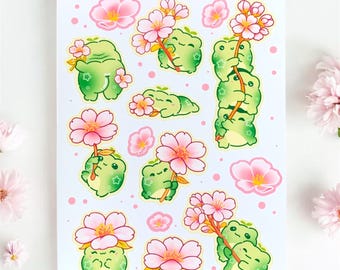 Frog Stickers • Cute Sticker Sheet • Sakura Sticker • Flower Frog • Cherry Blossom Art • Spring Stickers • Deco Stickers • Frog Gift Idea