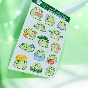 Cute Frog Sticker Sheet 4x6 | Cozy Kawaii Frogs | Planner Journal Scrapbook Stickers | Pastel Animal Stickers; 1.	cute frog stickers
	2.	kawaii frog art
	3.	frog sticker sheet
	4.	planner frog decor
	5.	pastel animal art
	6.	cozy journal decor
	7.	cute vinyl stickers
	8.	frog stationery
	9.	scrapbook stickers
	10.	journal accessories
	11.	cute animal sheet
	12.	aesthetic stickers
	13.	frog lover gift
