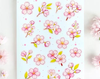 Cherry Blossom Sticker Sheet • Pink Sakura Stickers • Aesthetic Flower Sticker Pack • Botanical Blossom Deco Stickers for Planner Journal