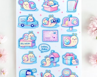 Snail Mail Sticker Sheet • Cute Small Stickers for Penpal Letters • Special Delivery Character Planner Stickers