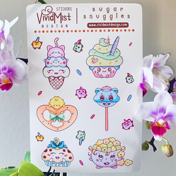 Cute SWEET TREATS Sticker Sheet, Kawaii Decoration, Gifts, Planner, Journal, Vinyl Matte & Glossy Sticker, Kiss Cut Stickers, Gift Under 10