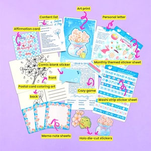 Cherry Blossom Snail Mail Kit, Frog Stationery Set, Happy Mail Bundle, Self Care Box, Pen Pal Letter Kit, Sticker Bundle & Affirmation Cards