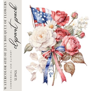 12 USA Floral Rose Clipart, Watercolor USA Patriotic Clipart, Printable Clipart, Digital Download, High-Quality JPGS, Commercial Use