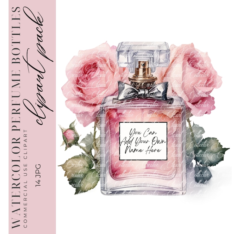 14 Perfume Clipart, Perfume Roses Clipart, Beauty Clipart, Fragrance Bottle Art, Digital Download, High-Resolution JPGs, Commercial Use image 1