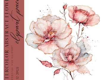 12 bloemen clipart, aquarel abstracte bloemen clipart, rode bloemenprint, bloemsierkunst, aquarel clipart, hoogwaardige JPGS, commercieel gebruik