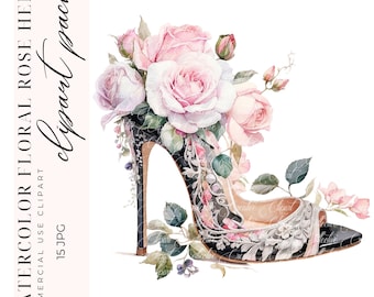 15 Watercolor Heels Clipart, Prom Shoes Clipart, Floral Heels Clipart, Spring Art, High-Quality JPGs, Digital Download, Printable Clipart