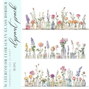 18 Floral Border Clipart, Floral Clipart, Flowers In Bottle Clipart, Floral Rose Border, High-Quality JPGs, Digital Download, Printable Art