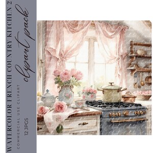 12 imágenes prediseñadas de cocina Shabby Chic, imágenes prediseñadas de cocina de acuarela, diario basura, descarga digital de artesanía de papel, JPGS de alta calidad, uso comercial