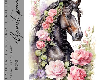 10 Horse Clipart,  Watercolor Horse Clipart, Black Horse Clipart,  Horse Clip Art, High-Quality JPGs, Digital Download, Printable Clipart