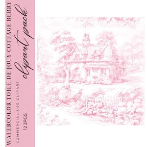 12 roses Français toile de Jouy Cottage aquarelle Clipart, journal indésirable, créations en papier, téléchargement numérique, usage Commercial JPGS de haute qualité