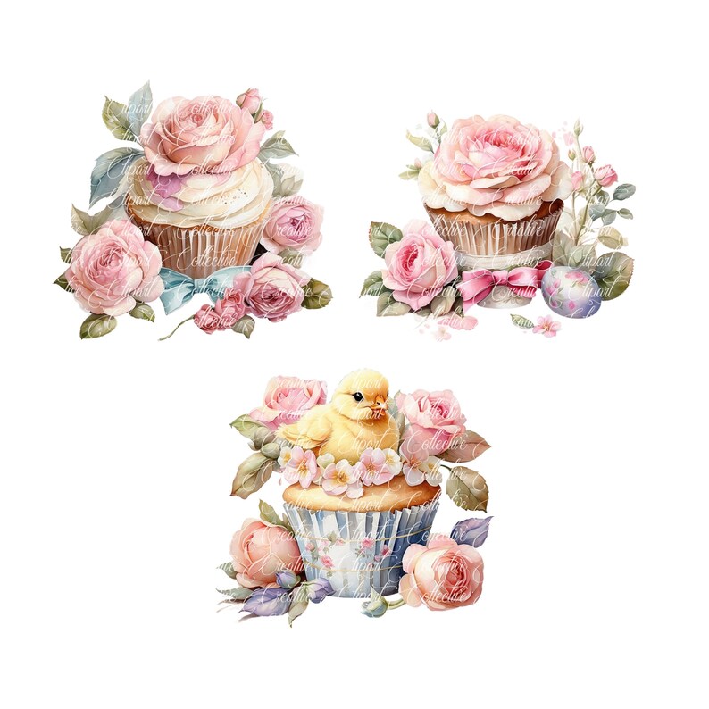 12 Easter Cupcakes Clipart Set, Watercolor Cupcakes Clip Art, Easter ...