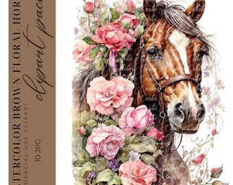 10 Horse Clipart,  Watercolor Horse Clipart, Brown Horse Clipart,  Horse Clip Art, High-Quality JPGs, Digital Download, Printable Clipart