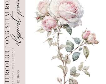 12 Long Stem Roses Clipart, Rose Clipart, Floral Clipart, Junk Journal, Wedding Design, Scrapbook Supply, High-Quality JPGS Digital Download