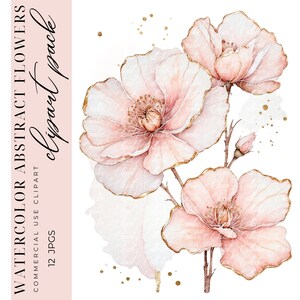 12 Flowers Clipart, Watercolor Abstract Floral Clipart, Pink Flowers, Junk Journal, Watercolor Clipart, High-Quality JPGS, Commercial Use