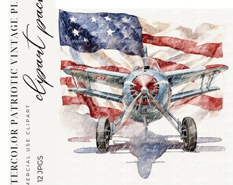 Patriotic Vintage Plane Clipart: Watercolor Airplane Art (Digital Download)