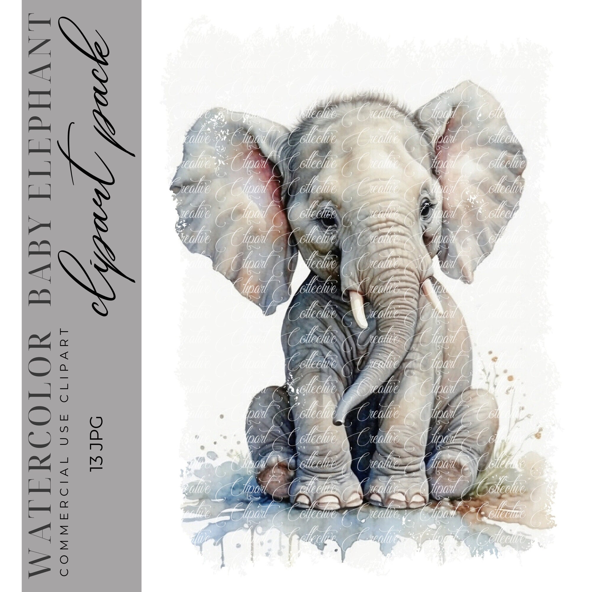13 Watercolor Baby Elephant, Elephant Clipart, Zoo Clipart, Jungle ...