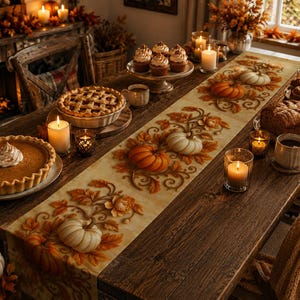 Pumpa Thanksgiving-bordslöpare: Höstskördekor i polyester (40 x 180 cm)
