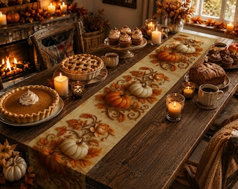 Pumpkin Thanksgiving Table Runner: Autumn Harvest Polyester Decor (16'' x 72'')