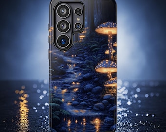 Case for Samsung Galaxy S26 S25 S24 Ultra Plus, Enchanted Mushroom River Phone Case, Fantasy Forest Dual Layer Tough Protective, Glossy Matt