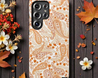 Autumn Paisley Floral Phone Case, Boho Nature Aesthetic, Case for Samsung Galaxy S26 S25 S24 Ultra Plus, Dual Layer Tough Protective, Glossy