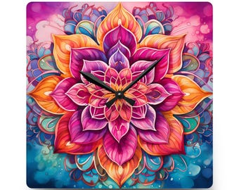 Mandala Acrylic Wall Clock, Mandala Tempered Glass Wall Art, Unique Home & Office Decor, Stylish and Functional, Fast shipping