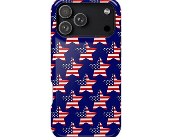 Patriotic dual-layer iPhone case with tough polycarbonate shell and shock-absorbing TPU lining. Durable, impact-resistant, MagSafe compatibl
