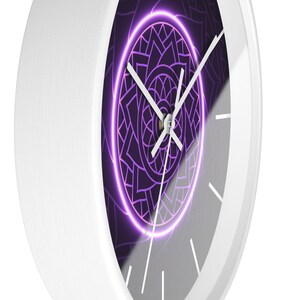 Neon Purple Mandala Wall Clock, Sacred Geometry Spiritual Decor, Silent Non Ticking Modern Wall Art, Yoga Meditation Gift image 2