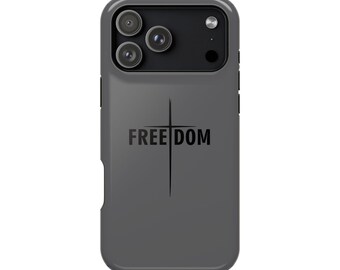Gray MagSafe Freedom phone case, Impact-Resistant Cases, Jesus Phone Cases, Christian gift, MagSafe iphone 17 16 15 cases, free fast shippin