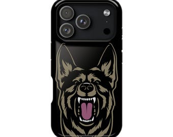 Funda para iPhone estilo pastor lobo para hombre: diseño negro audaz, protección de doble capa, compatible con MagSafe