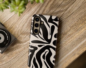 Abstract Black White Phone Case for Samsung Galaxy S26 S25 S24 Ultra Plus, Dual Layer Tough Protective Cover, Modern Monochrome