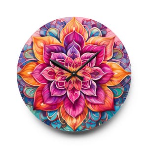 Boho glass wall clock, Mandala Acrylic Wall Clock, Mandala Tempered Glass Wall Art, Unique Home & Office Decor, Stylish and Functional
