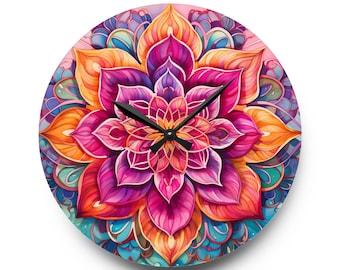 Boho glass wall clock, Mandala Acrylic Wall Clock, Mandala Tempered Glass Wall Art, Unique Home & Office Decor, Stylish and Functional