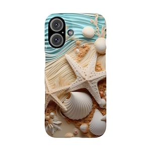 Summer style Phone cases, Slim Phone Cases,  Beach Starfish Seashell Phone Case, iPhone 16 15 14 13 Pro Max Mini