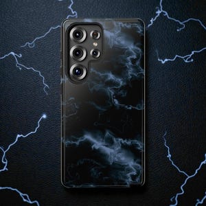 Precision-Engineered Form-Fit Phone Case for Samsung S26 & Galaxy Series – Dark Storm Marble, Dual Layer Impact Protection Wireless Charging