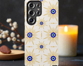 Modern Evil Eye Case for Samsung S26 Ultra | Boho Sunburst Dual Layer Tough Protective Cover for S26 S25 S24 Ultra