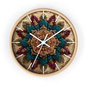 Luxury Mandala Wall Clock, Teal Gold Boho Decor Clock, Silent Wooden Frame Wall Art, Unique Housewarming Gift, Meditation Room Clock