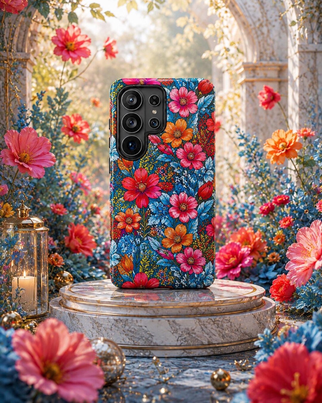 花柄入れ物 カラフルな野花柄のSamsung S26 Ultra用ケース | コテージコア