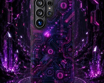 Samsung Galaxy S26 Ultra Neon Circuit-skal för män och spelare, futuristiskt dubbelskiktat stötsäkert, skyddande skal, trådlös laddning