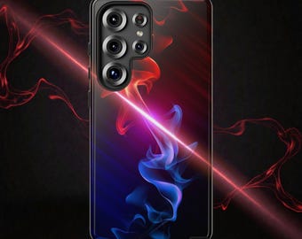 Cyber Neon Phone Case for Samsung Galaxy S26 S25 S24 Ultra Plus, Dual Layer Tough Protective Cover, Futuristic Smoke Design