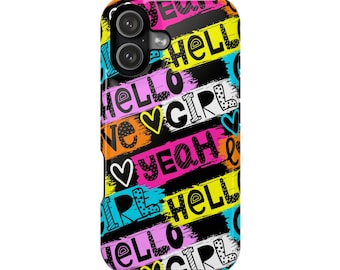 Colorful Graffiti MagSafe iPhone Case | Hello Girl Full Wrap Protective Cover | Bright Aesthetic Phone Case for iPhone 17 Series