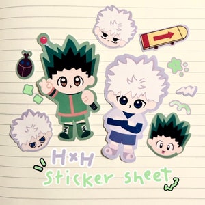 Feuille d'autocollants Hunter X Anime | Sticker mat chibi HXH | Sticker anime mignon