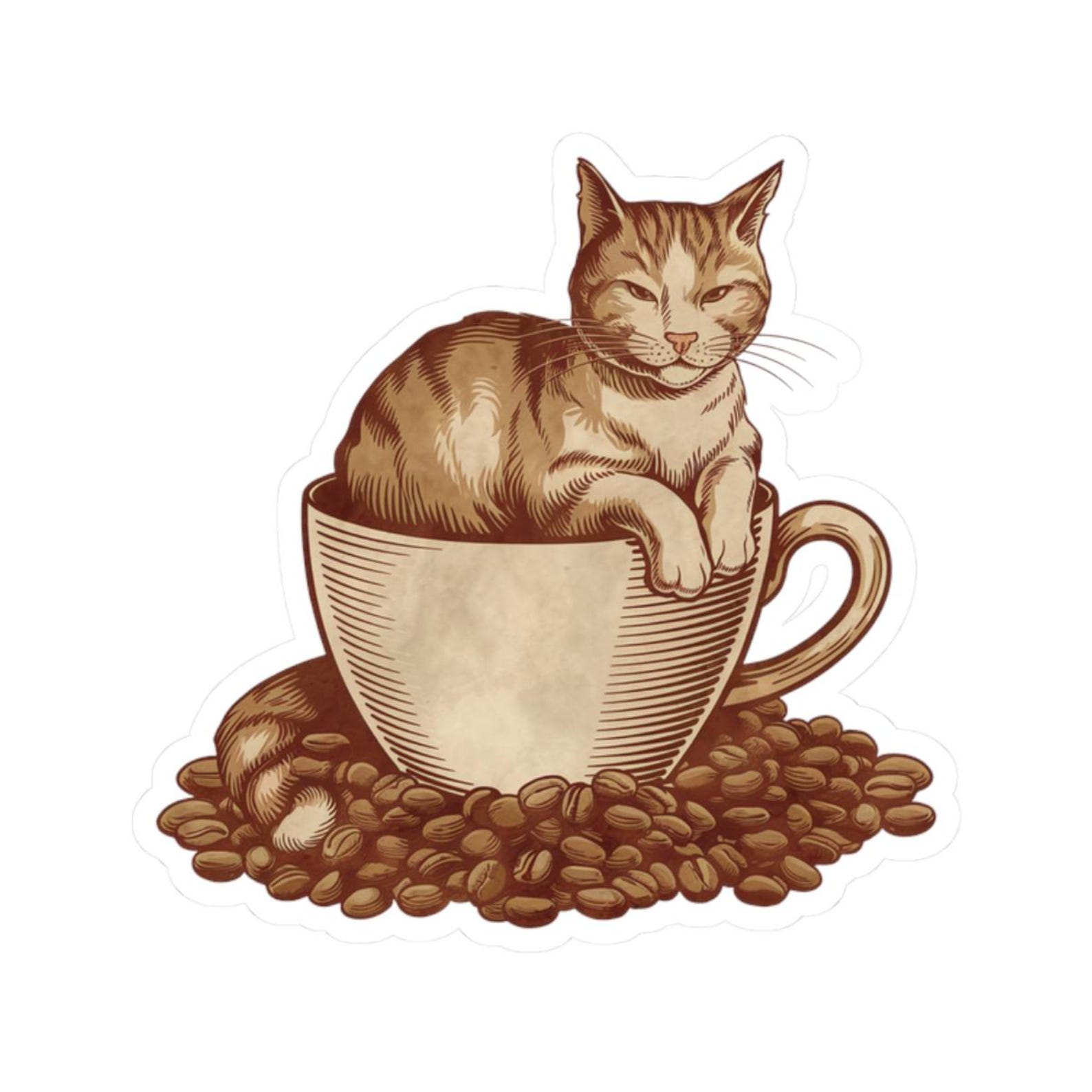 Coffee Cat Sticker Cute Vintage Coffee Lover Kiss-cut Vinyl Decal ...