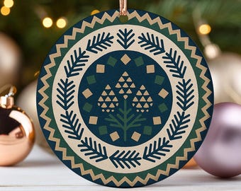 Nordic Ornament Scandinavian Folk Art Tree Pattern Rustic Winter Wall Decor Nordic Forest Design Minimalist Country Style Decoration Round