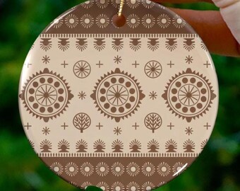 Scandinavian Folk Art Christmas Ornament Nordic Holiday Tree Decoration Rustic Geometric Snowflake Pattern Gift for Winter Home Décor