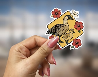 Hawaiian Nene Goose Sticker Endangered Bird Decal Gift for Wildlife Lover Island Nature Art Tropical Flower Vinyl Laptop Sticker