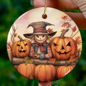 Scarecrow Pumpkin Halloween Ornament Cute Fall Decor Gift for Halloween Lovers Rustic Autumn Harvest Decoration Spooky Jack-O Lantern Art