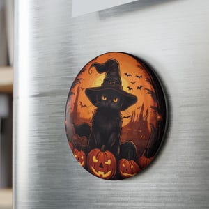 Spooky Black Cat Magnet Cute Halloween Fridge Decor