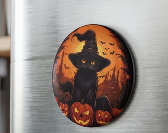 Spooky Black Cat Magnet Cute Halloween Fridge Decor